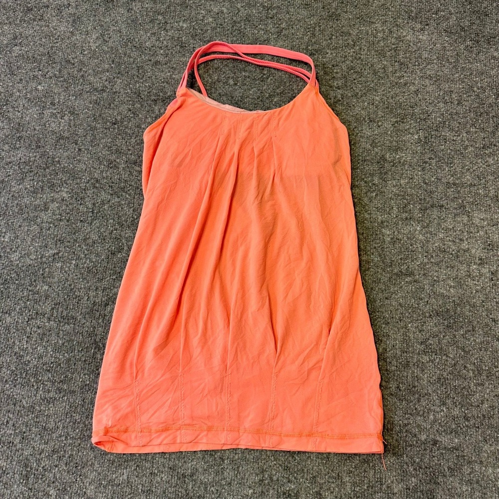Lululemon Tank Top Womens Size 4 Coral Orange Strappy Back Built-in Bra Athletic